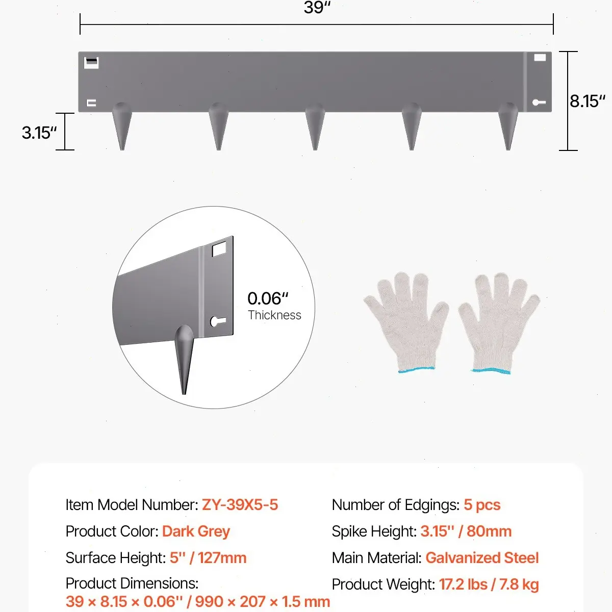 Dark Gray【5 pcs】39 x 5 inch