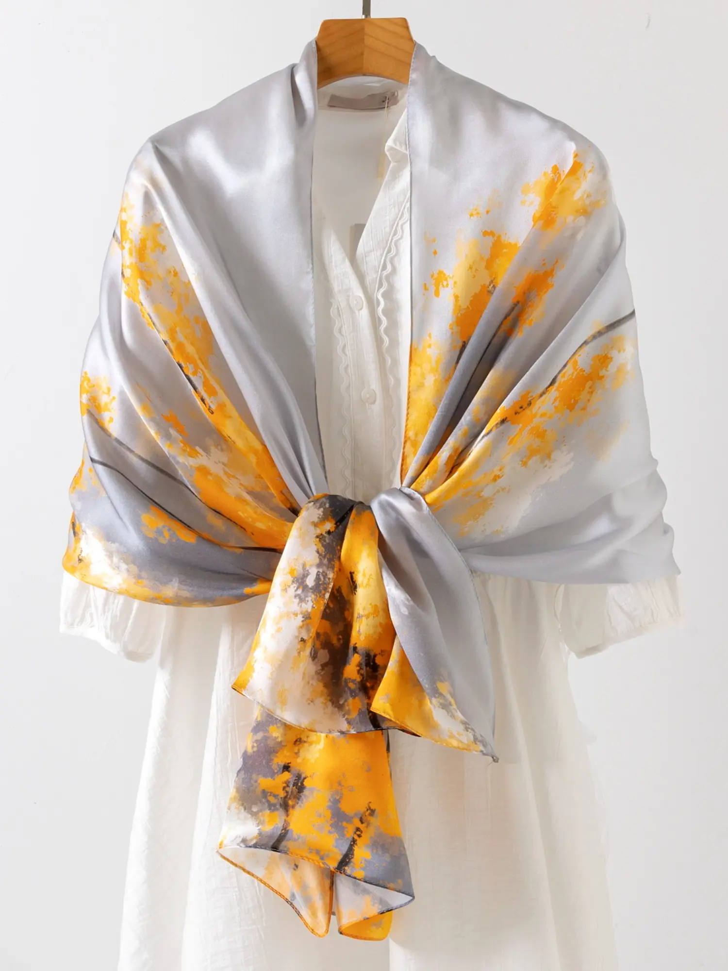 Large Rectangular Silk Scarf for Women, Boho Style Shawl, Watercolor Pattern, 100% Mulberry Silk, Lightweight, Breathable, Perfect for Summer, Beach Vacation Photos
