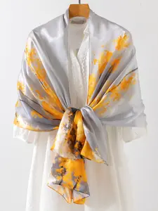 Large Rectangular Silk Scarf for Women, Watercolor Pattern, 100% Mulberry Silk, Lightweight, Breathable, Perfect for Summer, Beach Vacation Photos