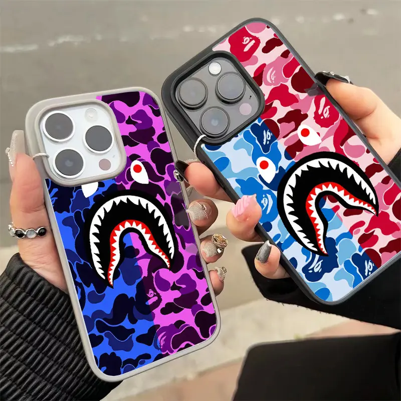 (springtok) Casing For iPhone 15 16 PRO MAX PLUS a-p-e luxury shark head camouflage [Compatible with MagSafe] Magnetic transparent Soft Silicon TPU Shockproof Phone Cases 1014
