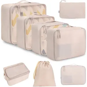 8 Set Packing Cubes Luggage Packing Organizers for Travel Accessories-Cream