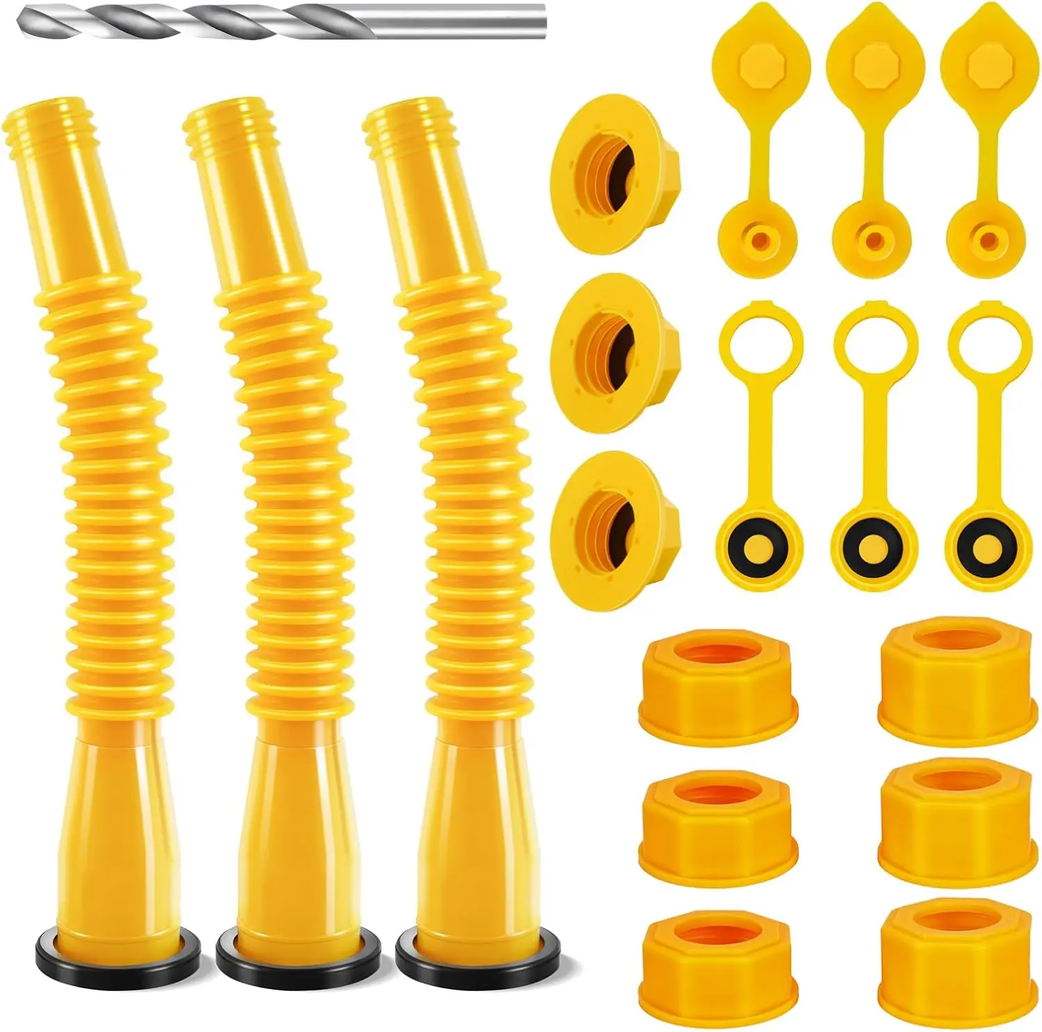 Gas Can Spout Replacement Kit – Anti-Spill, No-Leak Nozzles with Flexible Spout & Vent, 3-Pack Fits Most 1/2/5/10 Gallon Cans