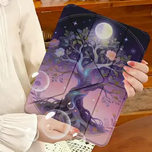 Triple Y-Shape iPad/tablet Case with Pen Holder, Creative Life Tree & Friend Patterns, Scratch Resistant, Elegant Design for Work/travel/home