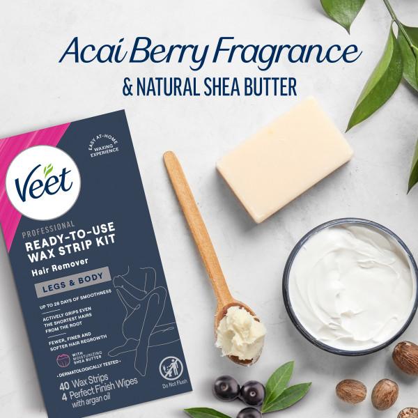 Veet Ready-to-Use Dermatologically Tested 2-sided 20 Strips Hair Remover Wax Strip Kit for Legs & Body Waxing Set