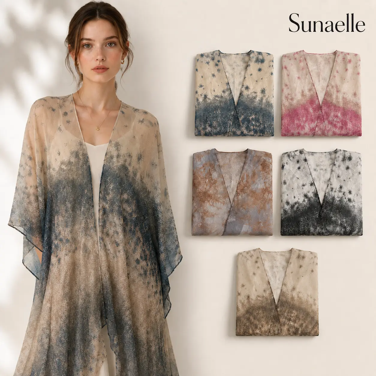 Women's Gradient Shawl Wrap, Ombre Open Front Poncho Cape, Beach Cover Up for Vacation, Resort, Cruise & Summer Outfits