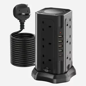 Multiple device charging tower available, suitable for home office dormitories, overload protection with 12 AC power outlets and 5 USB ports, power surge protection tower, Durable Socket Cable Connection