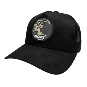 GOAT 3D PVC Patch Suede Snapback Hat, Mesh Back, Curved Brim with Goat Logo Design