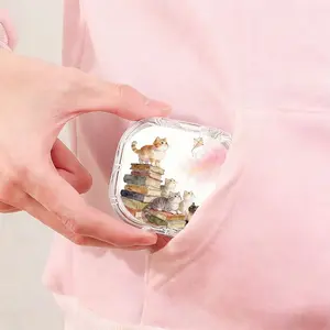 Cats on Books with Kite Print Retainer Case, Whimsical Cat Orthodontic Aligner Holder, Lightweight Portable Box for Dental Retainers