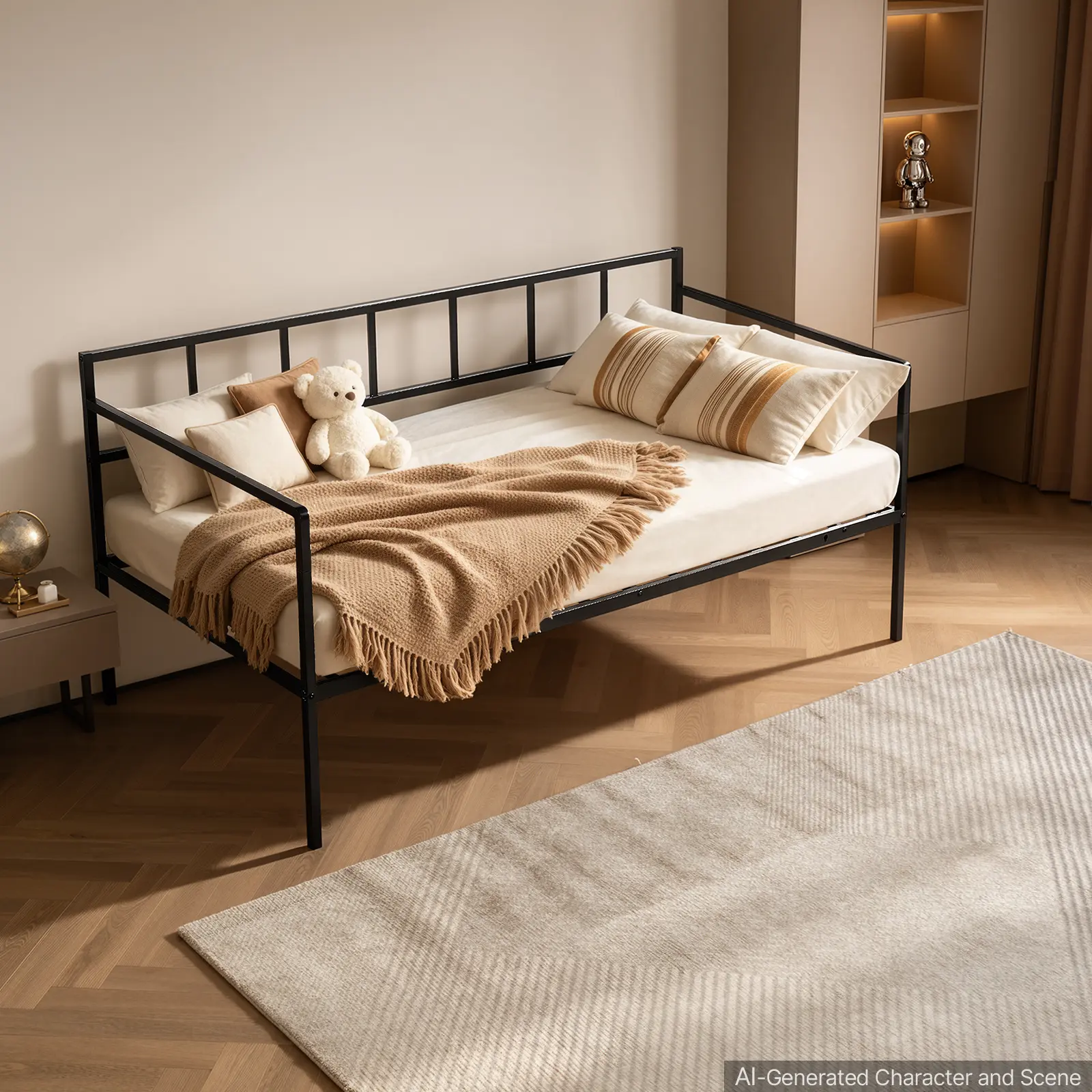 VEVOR Twin Daybed Metal Twin Size Day Bed Frame with Under-Bed Storage, for Living Room Bedroom Guest Room, Space Saving, Heavy-Duty Metal Sofa Bed Support, Easy Assembly, Without Trundle, Black#BacktoSchool