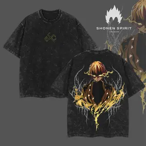 Demon Slayer shirt, Zenitsu graphic tee, vintage anime clothing, heavyweight cotton t-shirt, oversized streetwear tee, washed graphic tees men, unisex manga apparel, double printed anime shirt, anime gifts for him, retro streetwear aesthetic