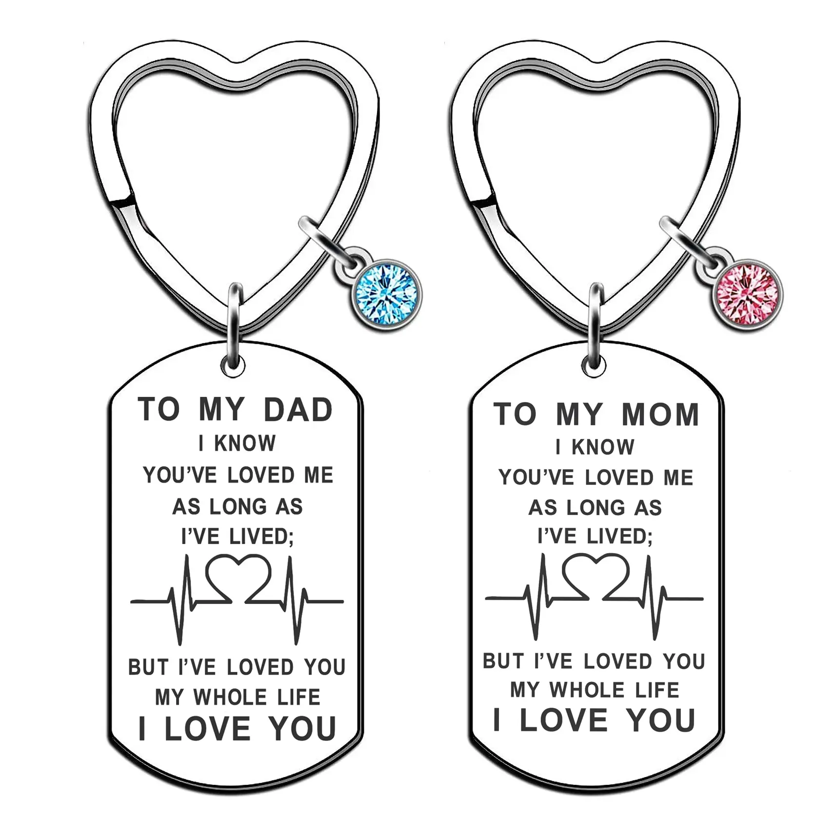 Stainless Steel Heart-Shaped Keychain with Zirconia Gemstone, Metal Carving - 1/2 Pieces, Fashionable Costume Jewelry Gift for Parents (Mother's Day, Father's Day)