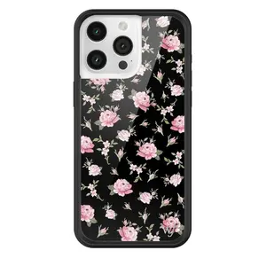 Wildflower Cases - Black and Pink Floral, Limited Edition iPhone Case | Accessories Durable Protection Cover Dainty Trendy Rose Jeweled Bumper