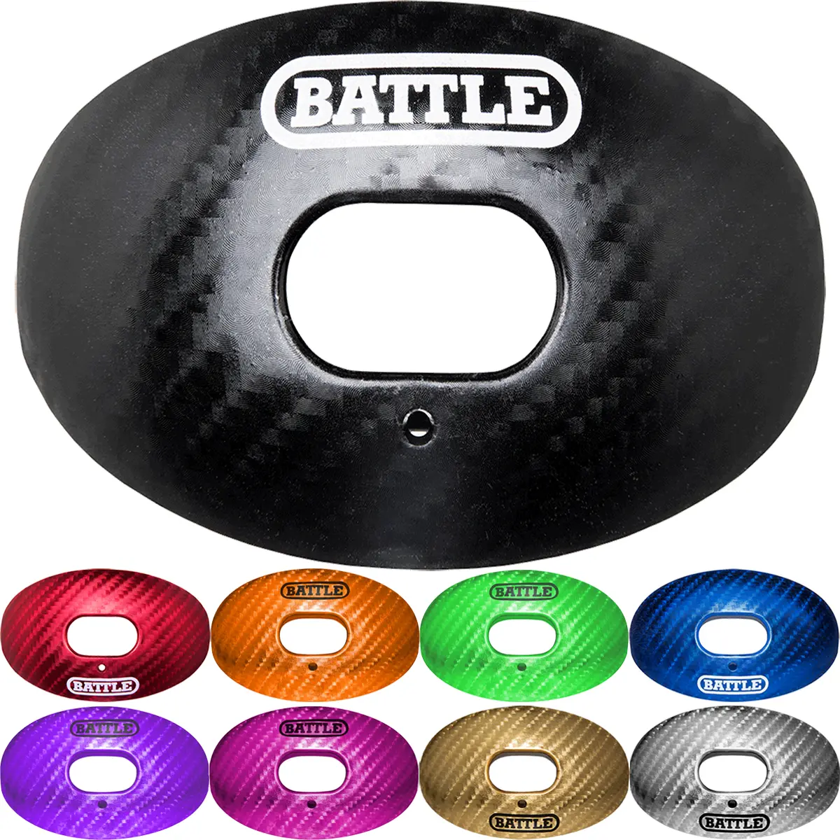 Battle Sports Oxygen Lip Protector Teeth Mouthguard - Carbon Chrome Finish, Strap-Included, No Boiling Required, Braces-Compatible, Largest Airhole for Max Breathability, 1-Size-Fits-Most Football Mouthguard