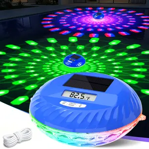 2026 Solar Pool Lights with Digital Pool Thermometer,Color Changing Floating Pool Lights that Float IP68 Waterproof,Hangable Solar Powered Floating Light for Pool lighting Wedding Party Decor-1 PC