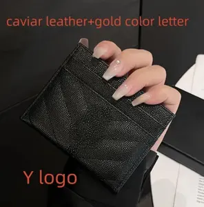 Luxury Leather card holder black with gold Y logo
