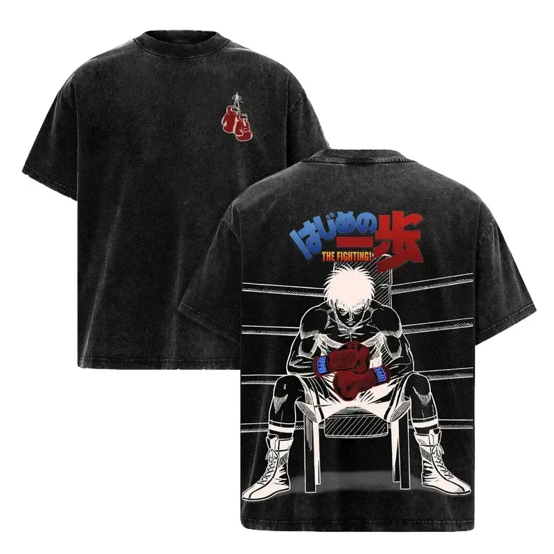 Hajime No Ippo T-Shirt, Vintage Washed Boxing Anime Tee. Oversized Grey Cotton Graphic Shirt For Men & Women. Fighting Spirit Retro Streetwear Workout Top. Japanese Manga Ring Corner Graphic Y2K Alt Gym Apparel Cosplay Everyday Wear Gamer Gift Epic.