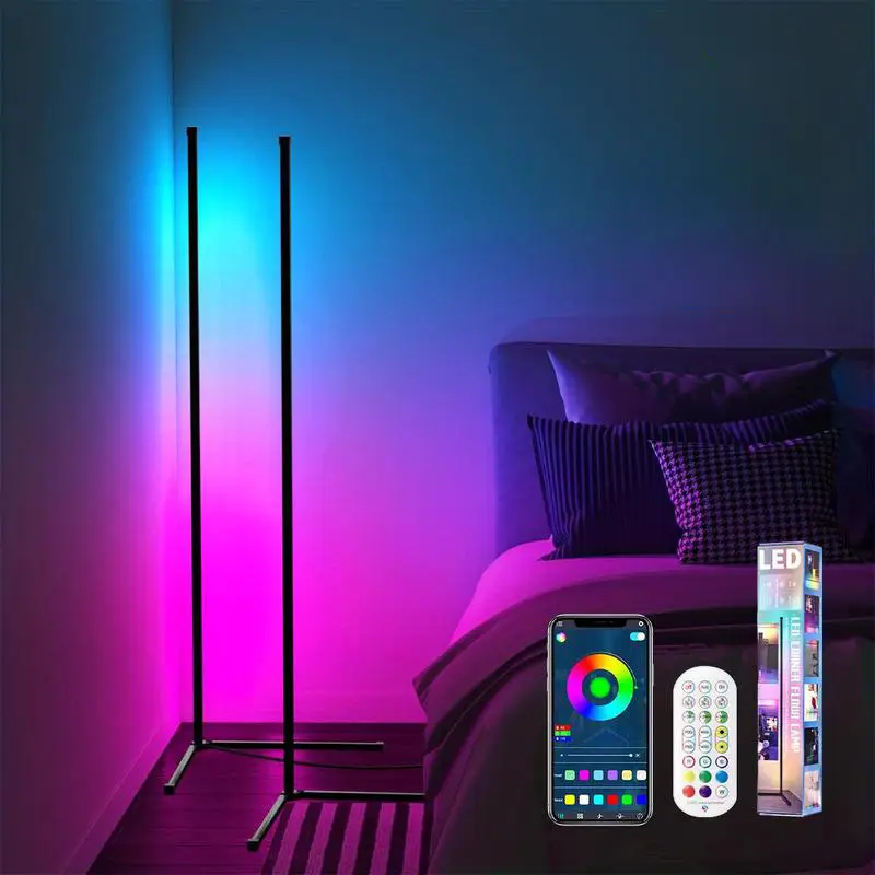RGB Corner Floor Lamp, USB Powered LED Light with Music sync, Modern Mood Lighting Corner Lamp with Remote Controlfor Office Bedroom, Funky Cool Furni