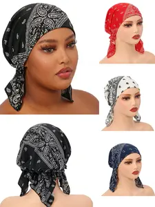 Women's Fashion Casual Hat, Floral Arc Elastic Headscarf Cap, Walnut Flower Wraparound Beanie Triangle Pileis Design