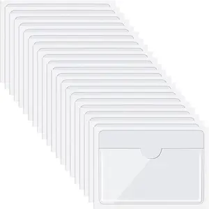 50 Pack Clear Adhesive Pockets, Labels for Storage Bins, Plastic Self Adhesive Index Card Holder with Top Open for Organizing Bins Box Drawer(2.5 x 4.06 Inches)