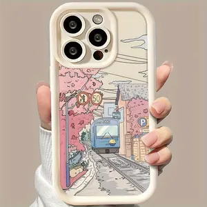 Phone Case - White Bamboo Pink Cherry Blossom Track Pattern for iPhone 17 E Air Pro ProMax iPhone16 15 14 Plus 13 12 Mini 11 X XS XR