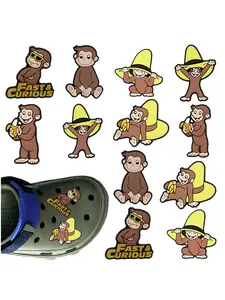 12Pcs Cute George Cartoon Shoe Accessories, Detachable DIY Decorative Shoe Charms Set, Perfect for Holey Shoes and Beach Bag Decorations