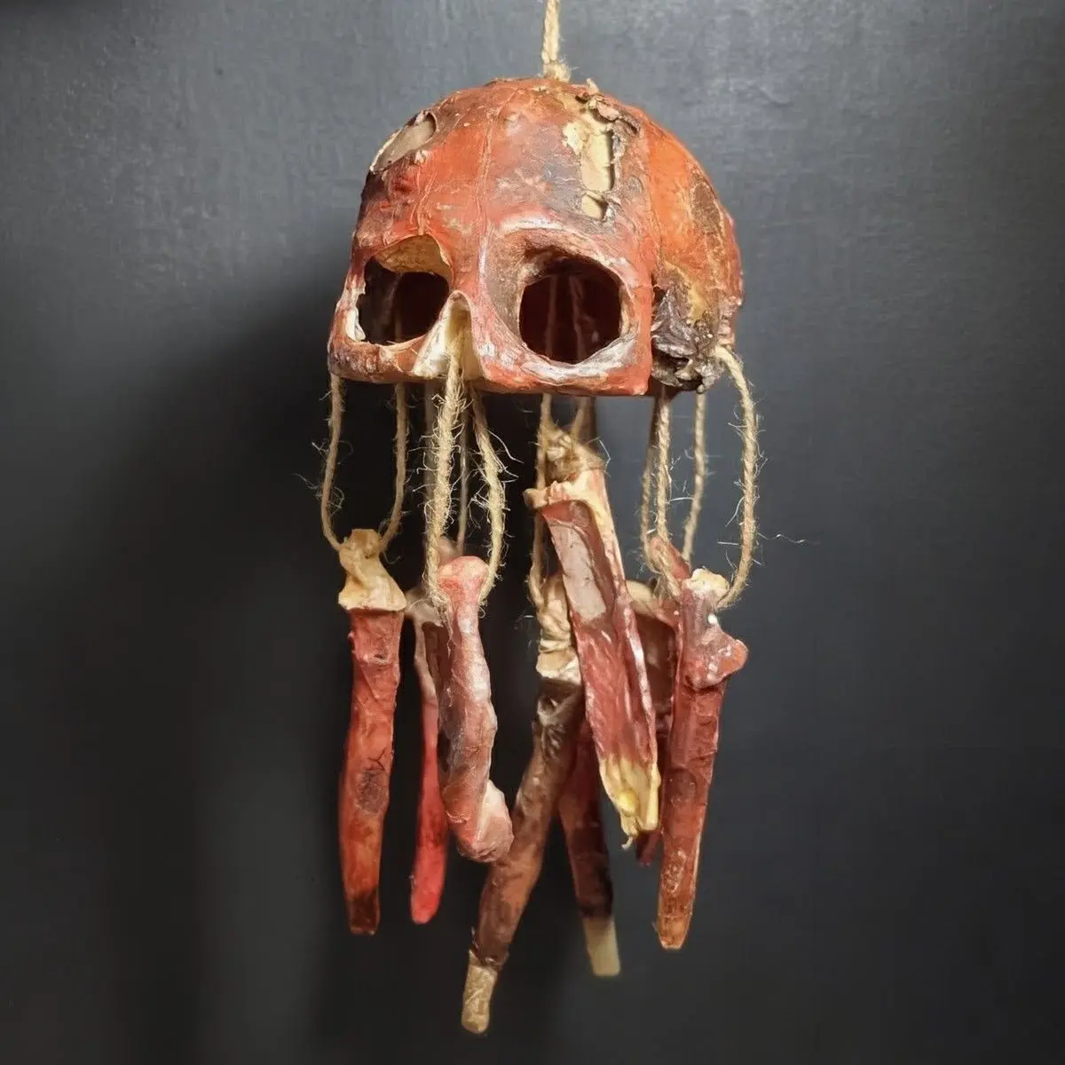 Rotting Skull Wind Chime – Vegan Rotting Flesh Hanging Bone Decor