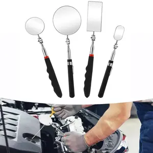 4 Pack Telescoping Inspection Mirror Set,Flexible Inspection Mirror Round and Rectangular Adjustable Inspection Mirror for Observing Vehicle Small Details,Extends up to 25 Inch,360 Swivel,Hand Tools Kits