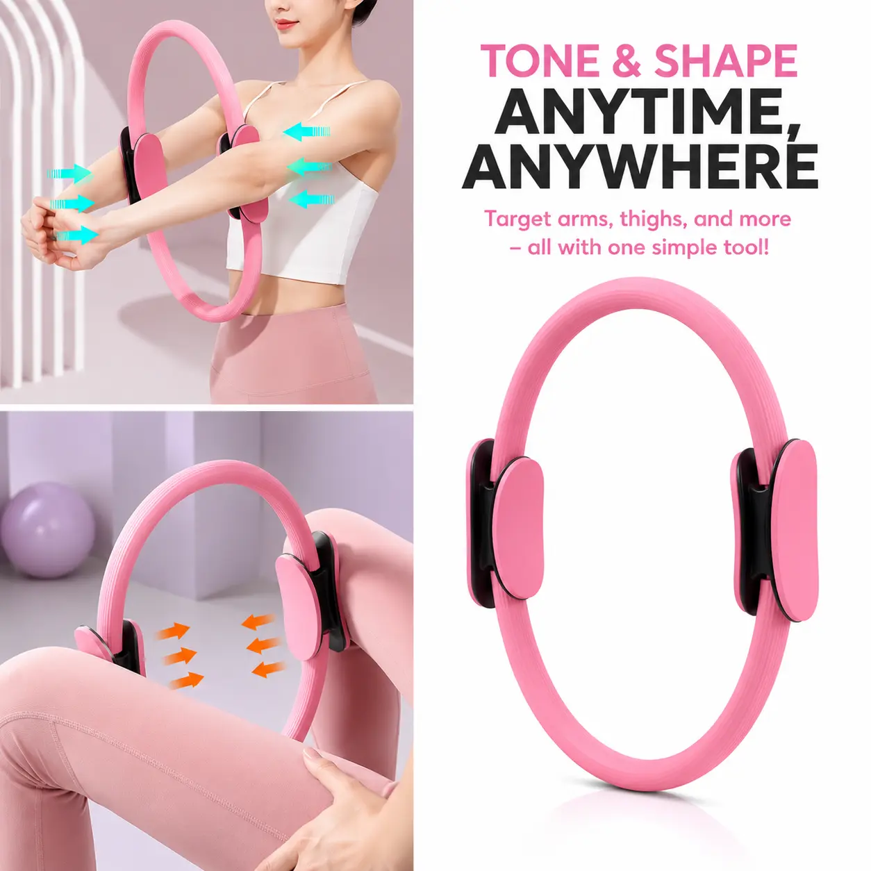 Pink Plastic Pilates Exercise Ring - Simple Tool for Home Fitness, Arm/Thigh Toning & On-the-Go Use