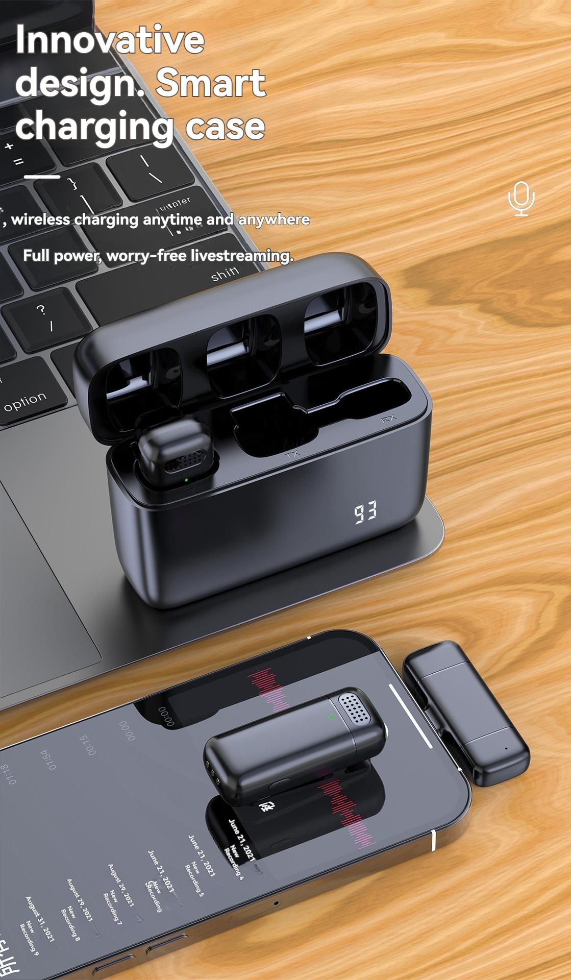 Wireless,Omnidirectional,Lapel,Microphone Wireless collar microphone with charging case