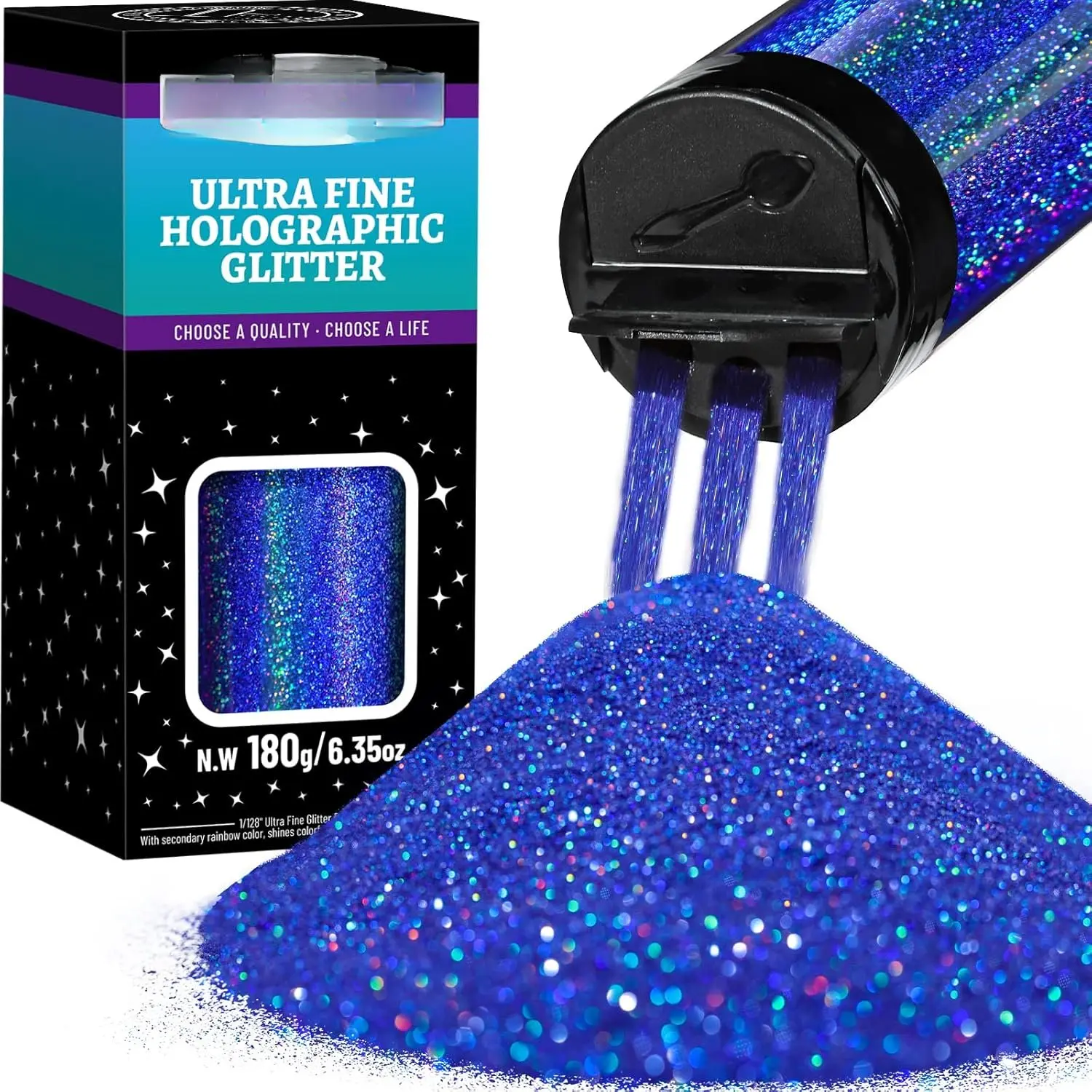 Blue Glitter - 180G/6.35OZ Holographic Ultra Fine  Glitter  for Christmas Decors & Crafts