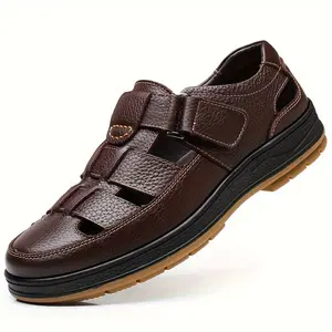 Men's Vintage Brown Sandals - Secure Toe, Non-Slip Sole, Adjustable Hook & Loop Fastener Footwear Black Walking Shoes Fathersdaygift Boy Rubber
