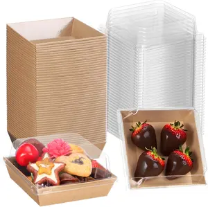 100Pack 4x4x2.5 Inches Charcuterie Boxes with Clear  - Bakery,  Covered Strawberries, Cupcake, Pie, , Macaron Boxes for Christmas, Valentine's