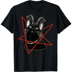 Cotton Graphic Tees Streetwear Gifts  Baphomet Cat Gothic Pentagram Satanic Men Women T-Shirt