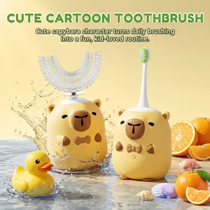 Kids Electric Toothbrush U Shaped - Cartoon Capybara with 6 Brush Heads Full Mouth Degree Cleaning Sonic Toddler Automatic Toothbrush with IPX7 Waterproof (Capybara 2-14 Years)