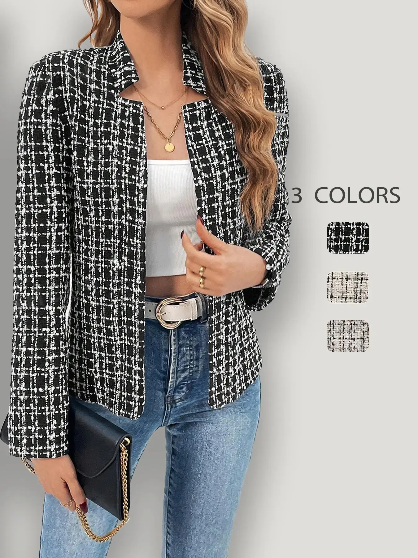 Womenswear Plaid Print Button Lapel Blazer, Jackets for Women, Elegant Casual Fitted Chic Coat, Ladies Longsleeves Business Attire Clothes for Work Office Business, Women Suits, Lapel Neckline Blazer, Trendy Blazer, Formal Business Suit