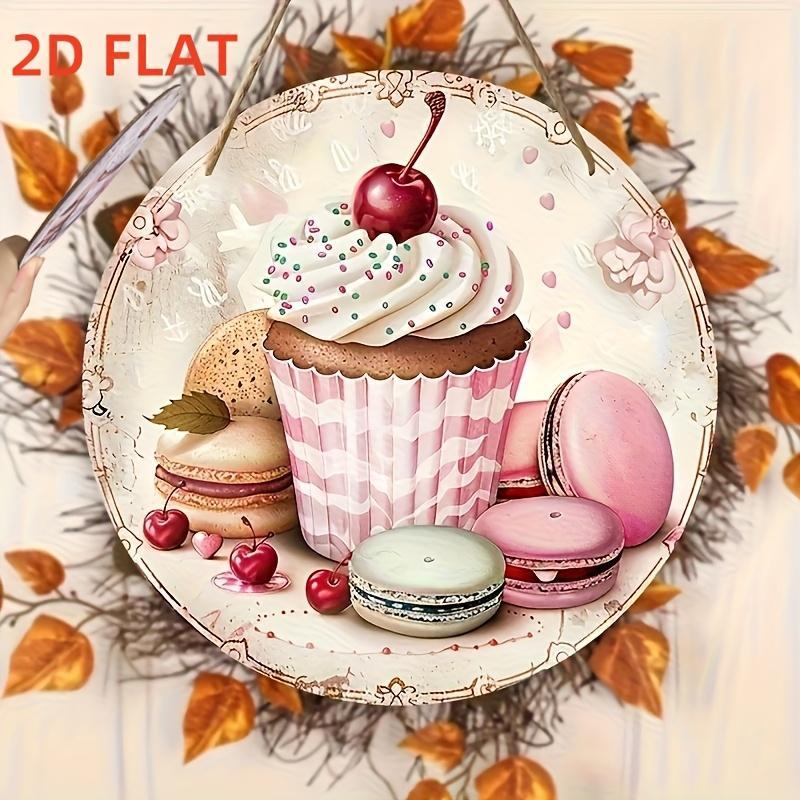 Cupcake Pattern Wall Decor, Round Wooden Hanging Wall Art, Wall Decor for Home Living Room Bedroom Coffee Shop Restaurant, Hangable