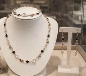 Elephant Charm, Crystal & Onyx Gold Plated Jewelry Set