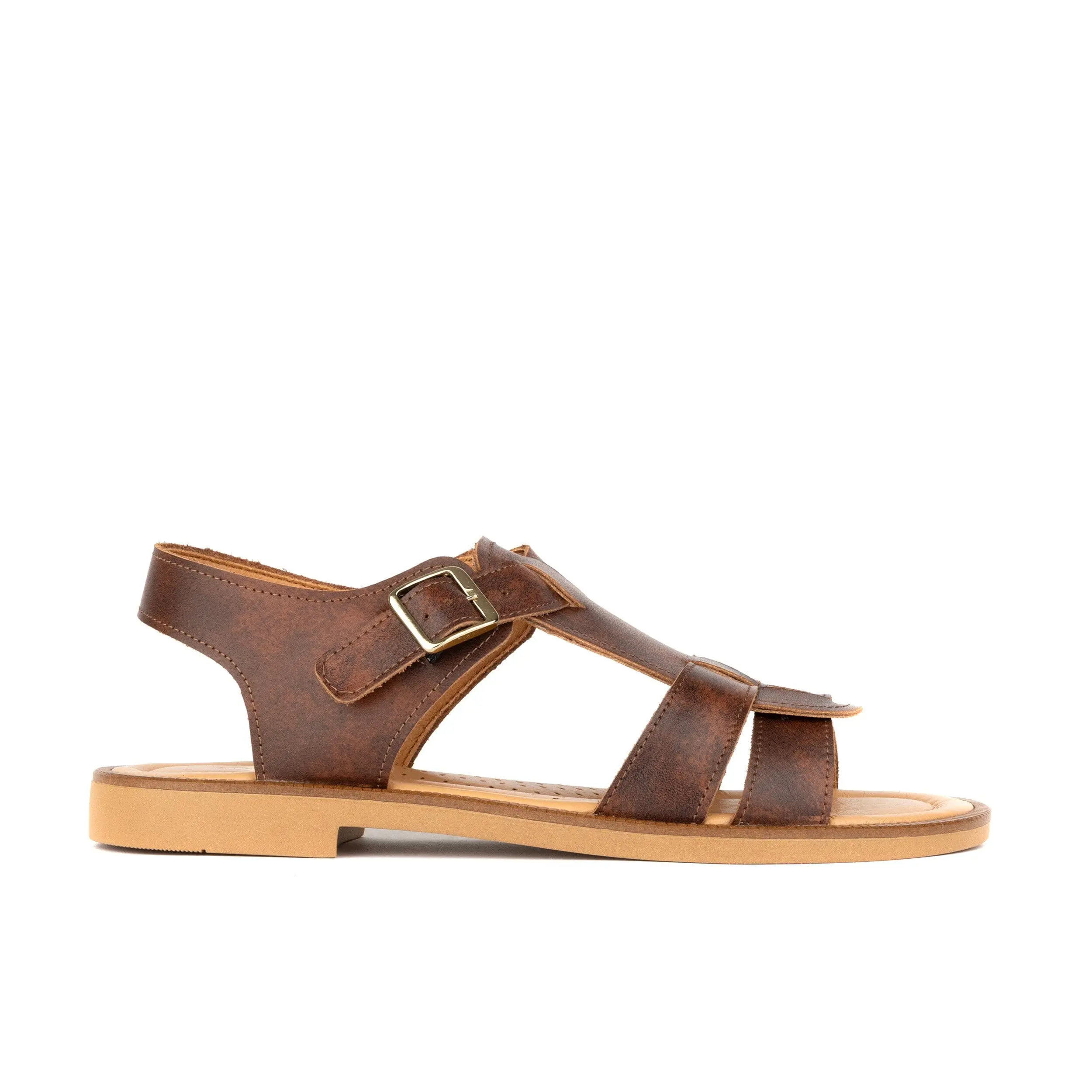 Fiona - Brown - Womens Flat Leather Sandal