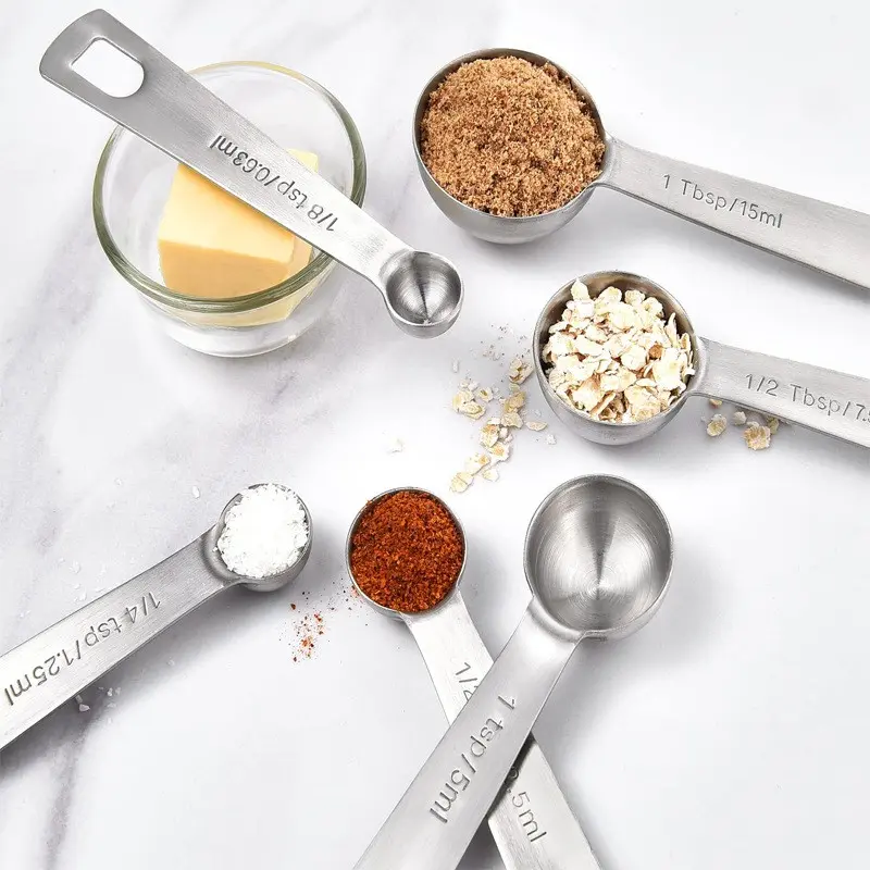Stainless Steel Measuring Spoons Set, Coffee Scoop Spoon, Kitchen Gadgets for Cooking & Baking, Set of 6, Durable and Precise Measurements.Including 6 Measuring spoons (1/8, 1/4, 1/2 , 1 tsp, 1/2, 1 tbsp). 1 Tbsp can also be used as a coffee spoon