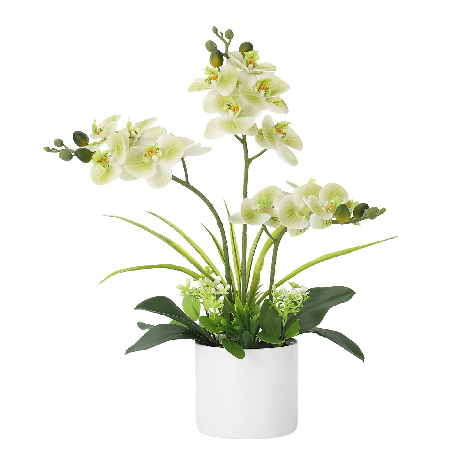 Elegant Artificial Phalaenopsis Orchid Arrangement in Vase - Real Touch Faux Flowers Centerpiece for Home, Office, Table Centerpiece, or Wedding Decor