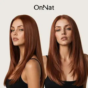 Lexy - OnNat 24 Inches Salon-level Crafted Copper Brown Middle Part Beginner-Friendly  Pre-cut Glueless Layered Straight Wig For Women Upgraded with Premium Fiber