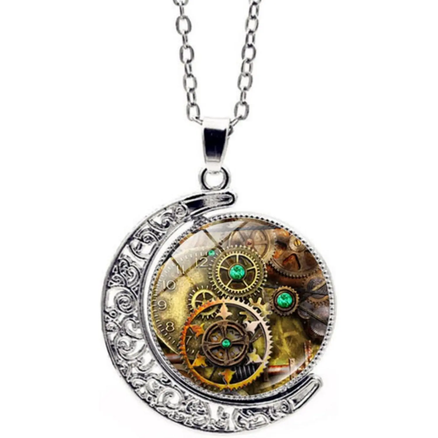 Steampunk Moon Neckalce for Women Crescent Half Moon Pendant Jewelry Punk Mechanical Gears Necklaces for Men Stainless Steel Material Teen Girls Gifts