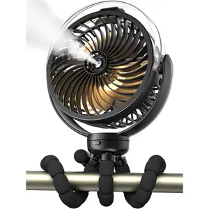 Misting Stroller Fan, 6000mAh Battery Operated Portable Fan with Light & 360° Pivoting, Personal Fans with Flexible Tripod for Baby, Office, Travel, Treadmill, OutdoorsGift