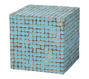 bali & pari Janella Sky Blue Coconut Shell and Wood End Table