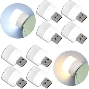 USB Plug Lamp Computer Mobile Power  USB Small Book Lamps LED Eye Protection Reading Light Small Round Light Night Light(4White Light + 4 Warm Light)