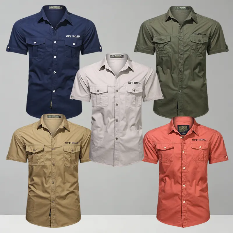 Commuting and outdoor dual-purpose military-style tactical short-sleeved shirt for men, summer breathable, easy-to-match casual shirt without ironing