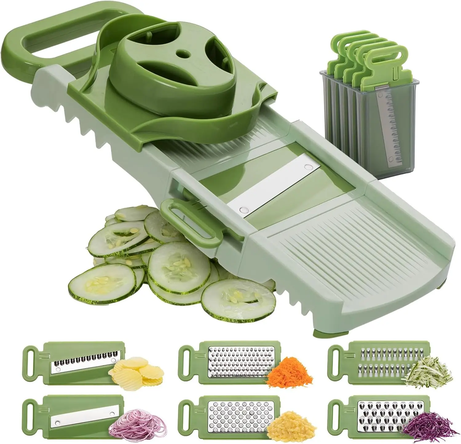 Mandoline Slicer Cheese Grater 6 in 1 Collapsible Kitchen Slicer with Handguard, Blades for Cucumber, Potato, Onion & More Utensils Food Prep