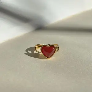 Carnelian Heart Ring - Stainless Steel Adjustable Ring Non tarnish girls Jewelry trendy gift girly accessories