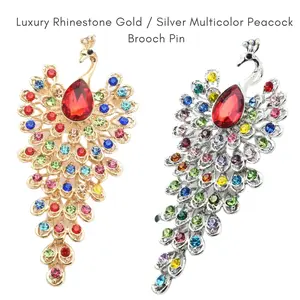 Peacock Multicolor Rhinestone Silver Gold Luxury Brooch Pin with Elegant Design and High-Quality Finish