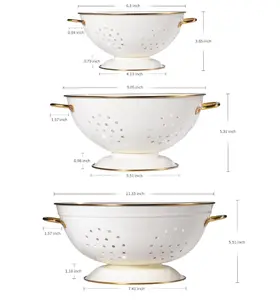 Set of 3 Metal Colander Strainer Basket with Handles, Cream